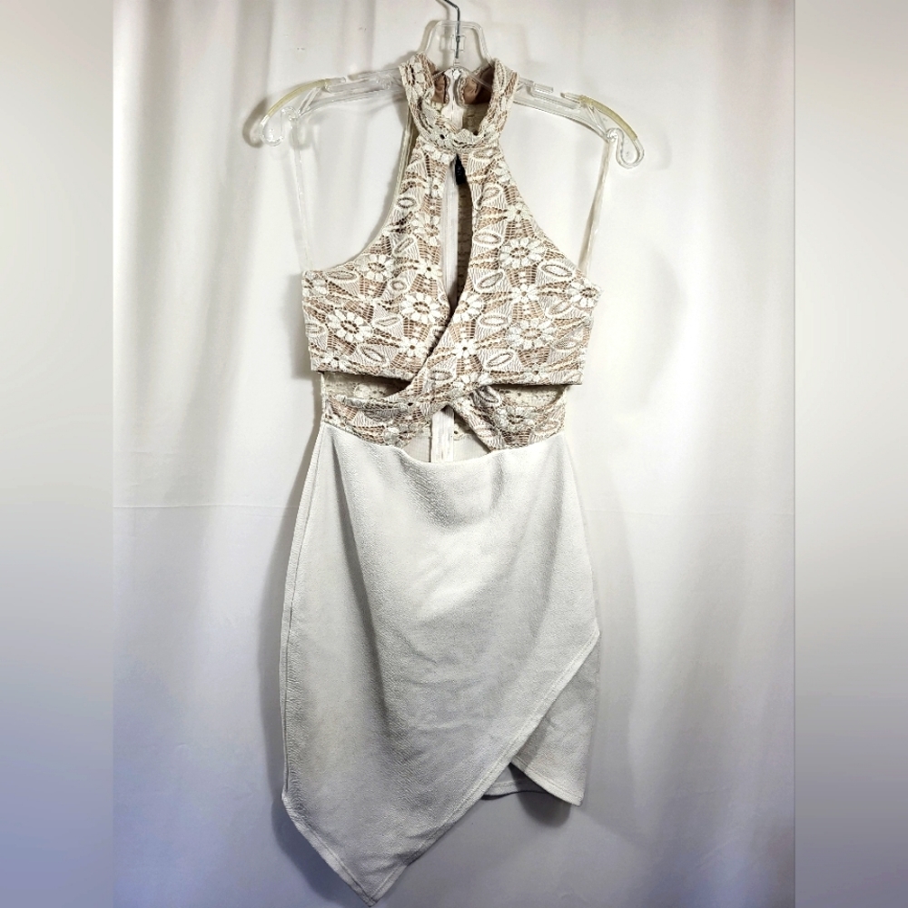 UK2LA cream colored mini dress with lace top women's M #1644